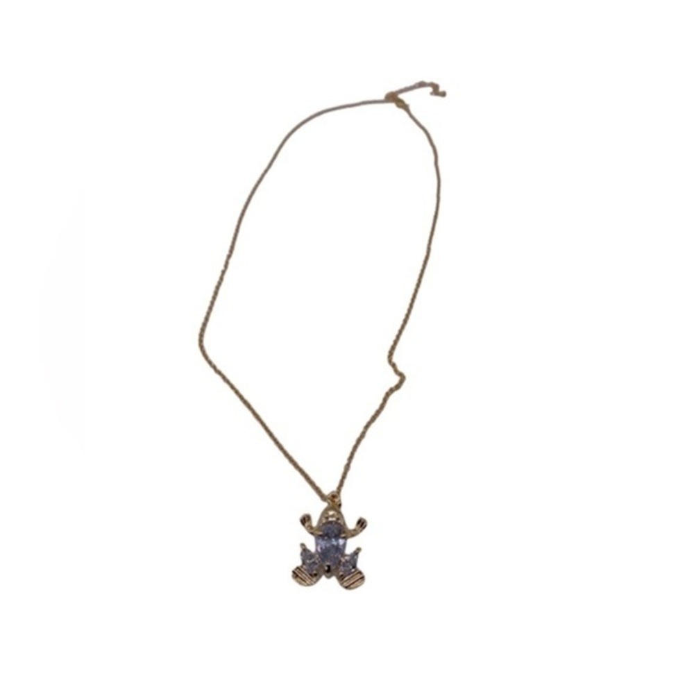 Princess Frog Pendant Necklace Women OS Gold Clear Cottagecore Whimsical